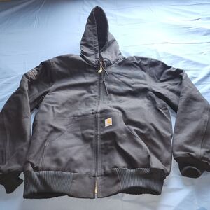 CARHARTT MEN'S QUILTED FLEECE LINED DUCK CANVAS WORKWEAR HOODED JACKET BLACK MED